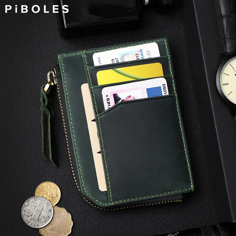 

Handmade Genuine Leather Men's Card Wallet Anti-RFID Credit Card Slot Case Bank Card Holder Coin Pocket Men's Purse