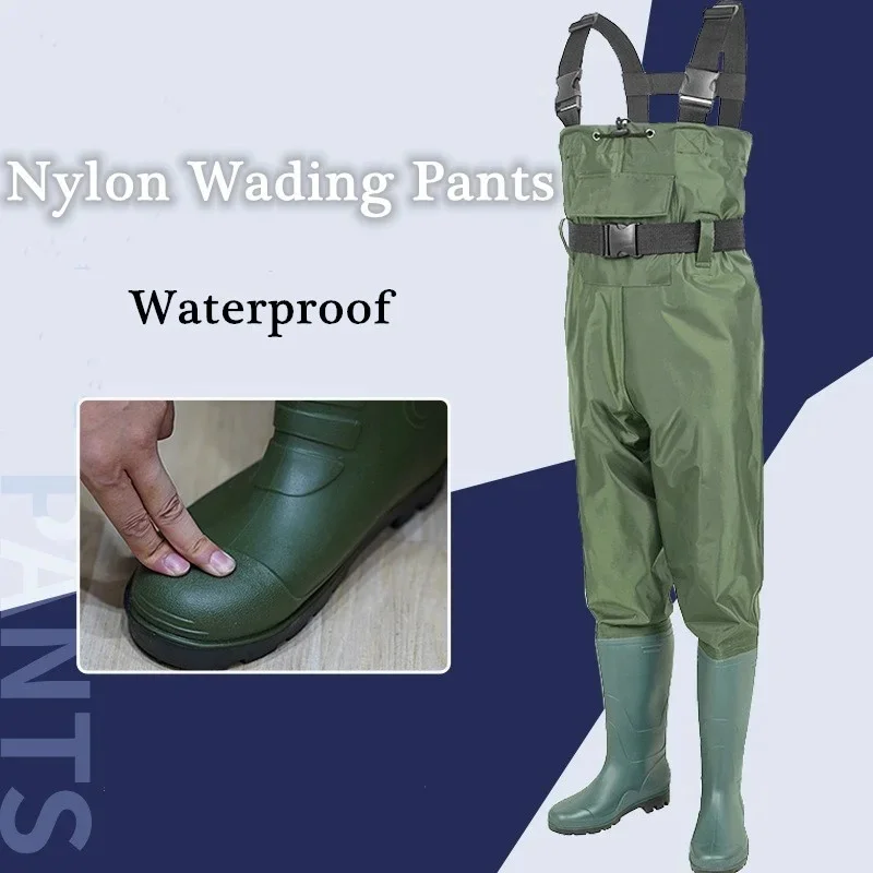 Men Women Nylon Waterproof Fishing Wading Pants Full Body Thicken Wear-resistant Non-slip Catching Fish Water Rain Boots