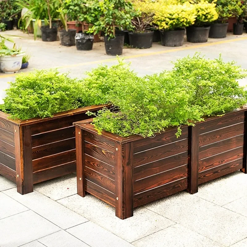 Antiseptic wood flower bed Municipal box Road landscape pot Garden outdoor partition