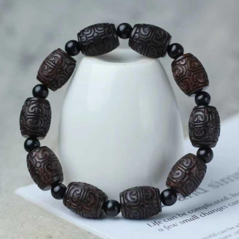 

New Ebony Beads Bracelet Rosary Sculpture Auspicious Cloud Drum Beaded Single Circle Men's and Women's Hinting Beads Hand String