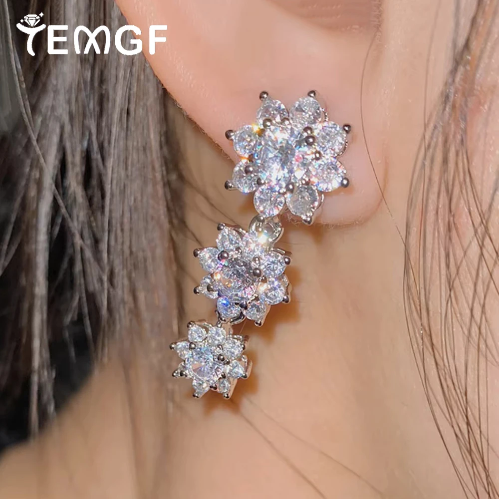 

Серьги-гвоздики TEMGF с муассанитом, цвет D, VVS с GRA для женщин, стерлинговое серебро S925, сверкающие роскошные свадебные ювелирные украшения