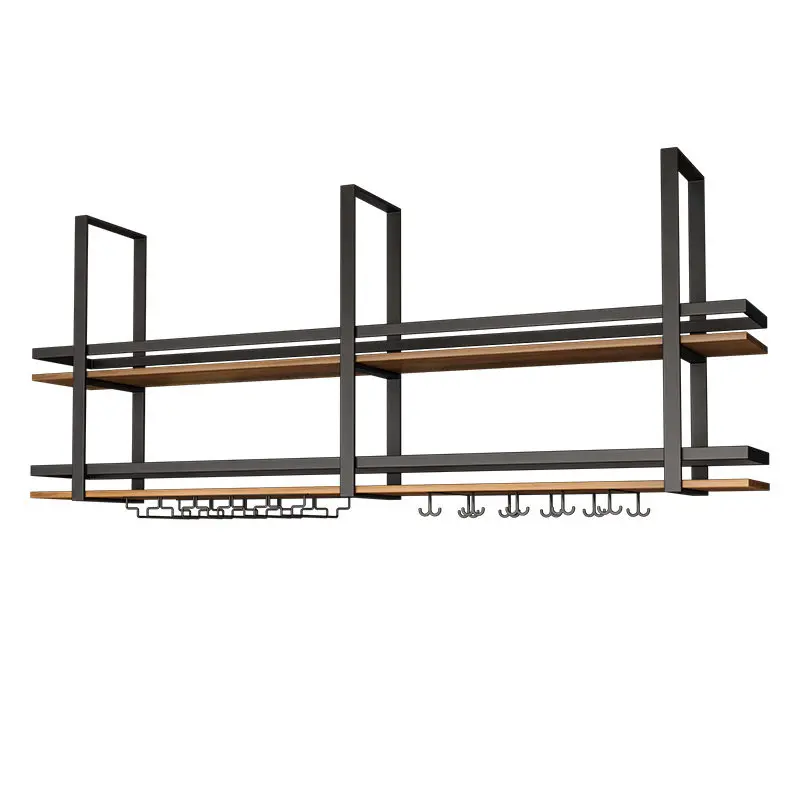 Simple metal wrought iron hanger shelf bar bar bar kitchen hanging ceiling hanging cabinet wine rack wine glass