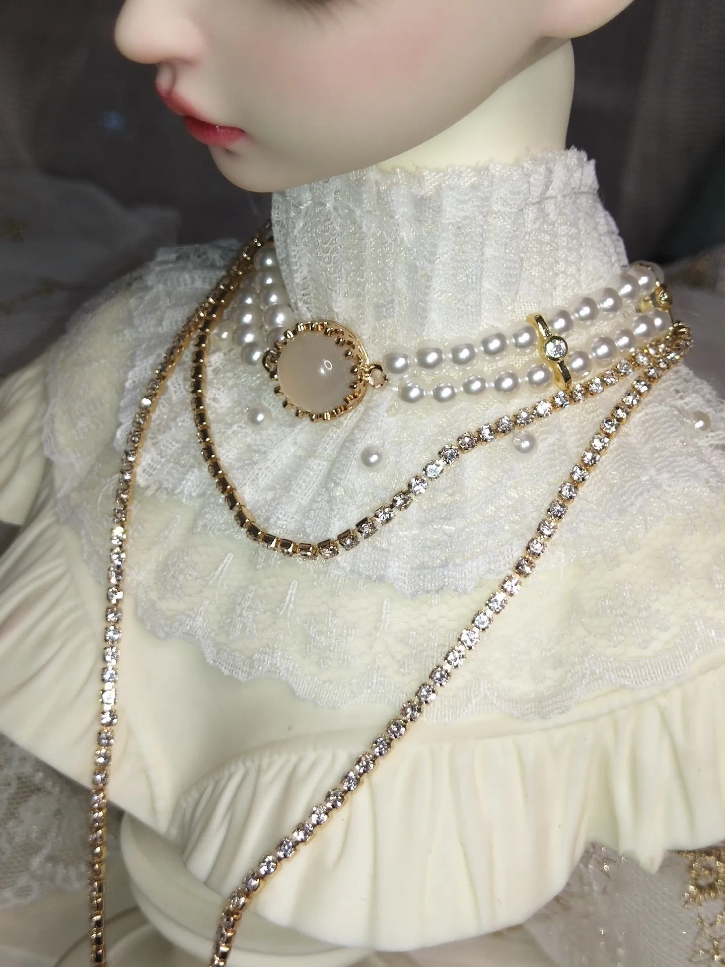 1/3 BJD Doll Necklace, Double Layer Pearl Zircon Chain， Uncle Size Toy Accessories