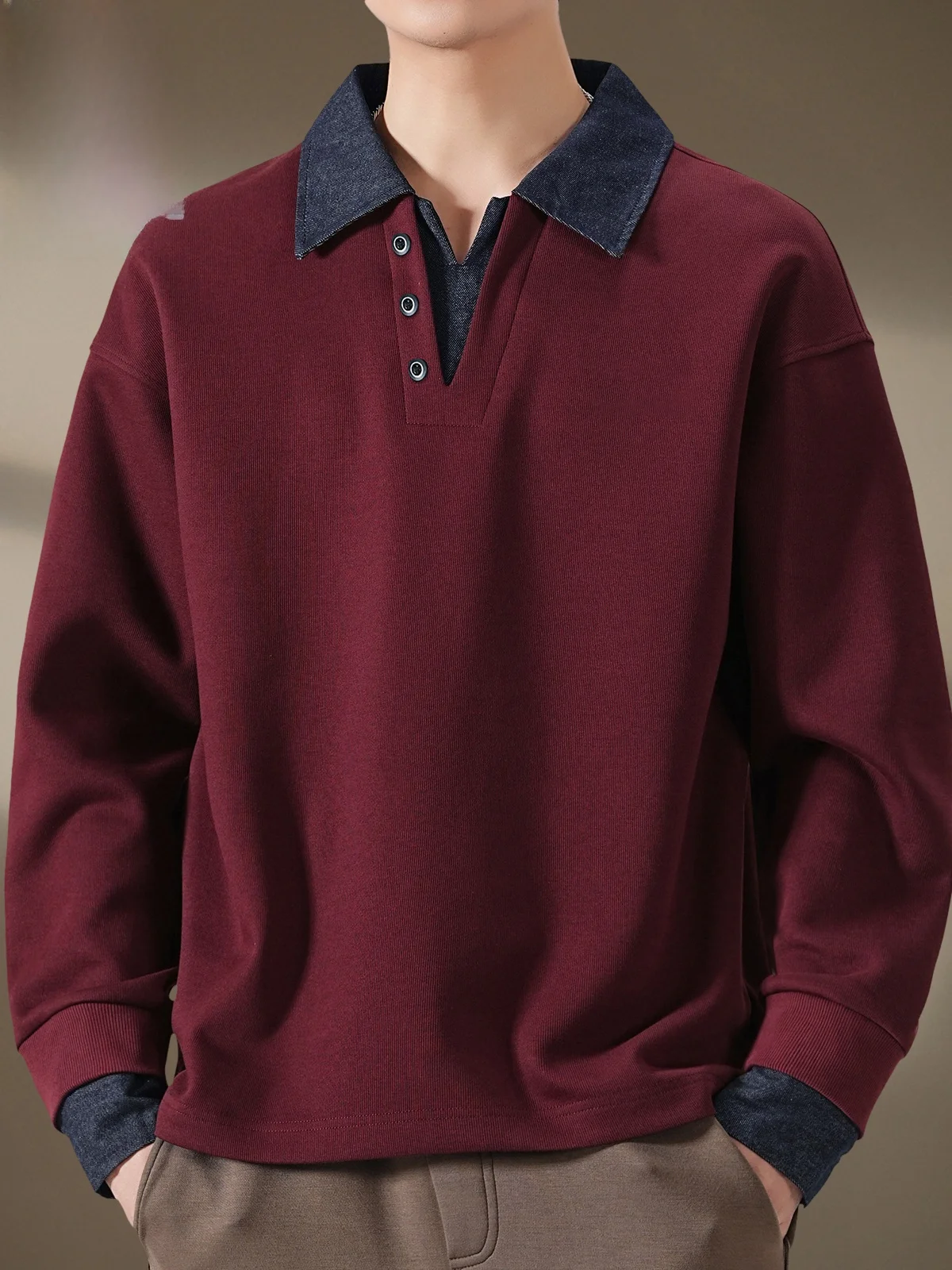 

Fake Two-Piece Hoodie Men's Color Blo Collar Long Sve Loose Casual T-irt Spring Youth Faion Polyester Cotton