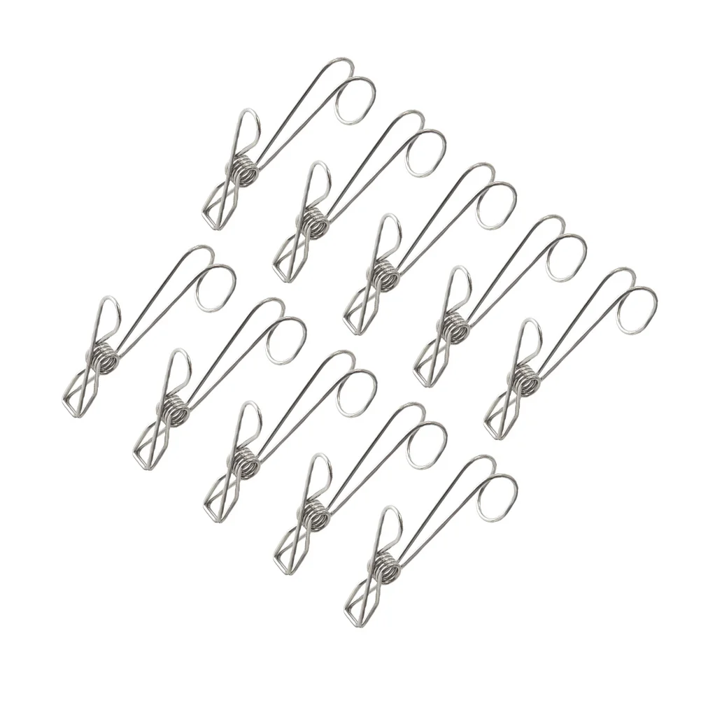 

10pcs Stainless Clips 11cm Universal Clamps Clips With Hook Heavy Duty Metal Clothespins Home Office Storage
