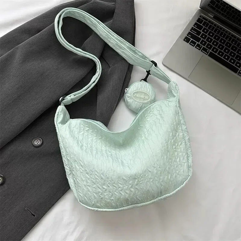 Xiuya Cloud Pleated Women Shoulder Bag Solid Color Cute Soft Lightweight Hobos Messenger Bag Casual Korean Fashion Girls Handbag