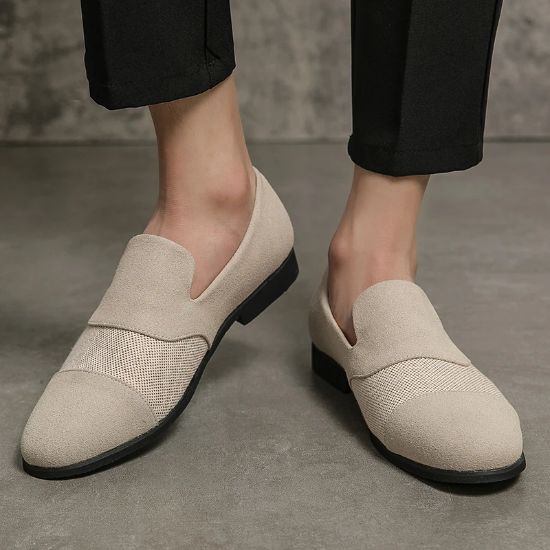 

Summer Youth Fashionable Men Loafers Suede Leather Mesh Fabric Lightweight andBreathable Comfortable and Lightweight Casual Shoe