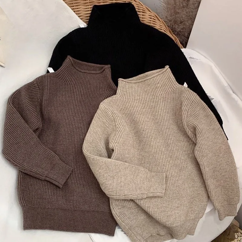 

Baby Boy Girl Half Turtleneck Solid Color Base Shirt Autumn Long-Sleeved Warm Casual Children Pullover 2023 New Kid Knit Sweater