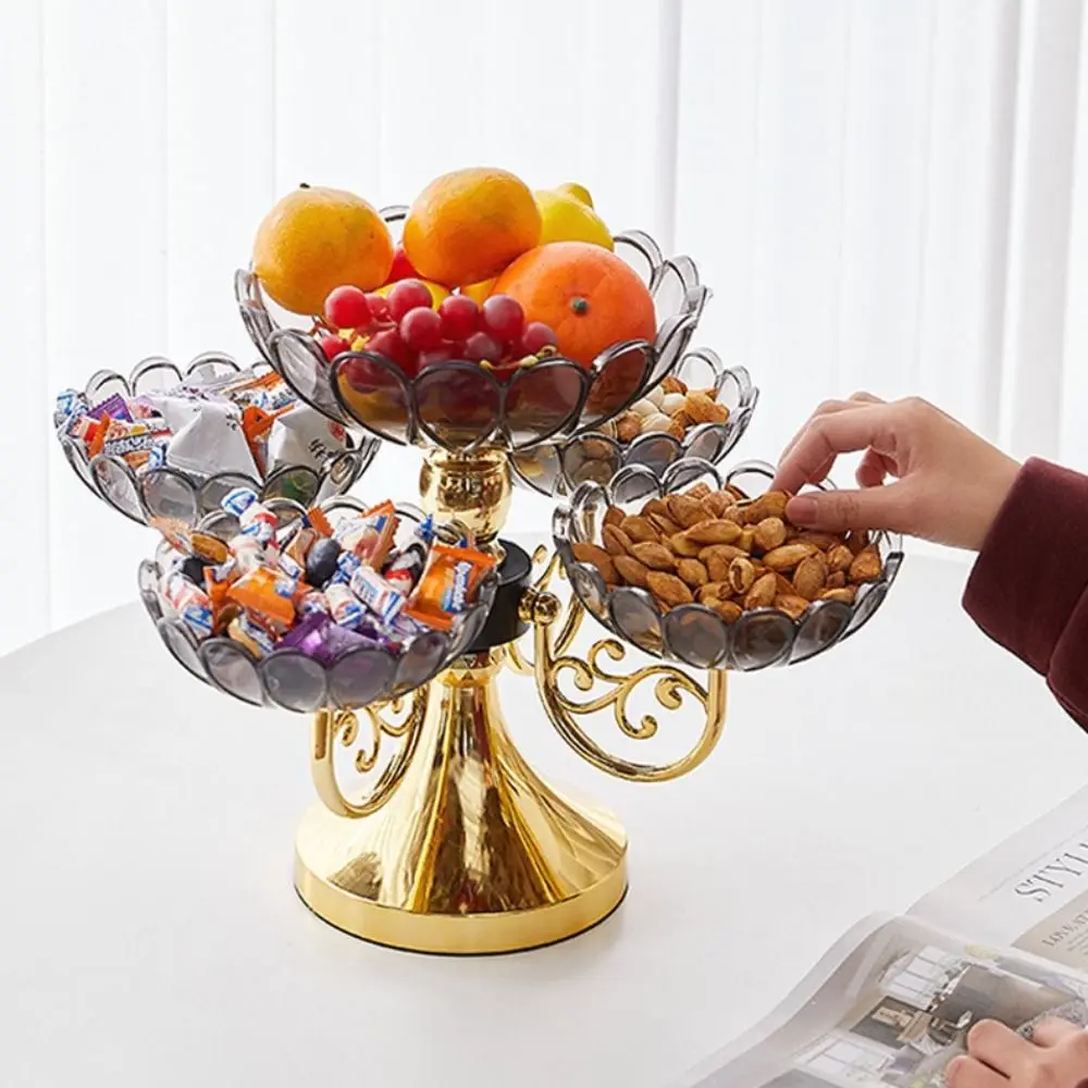 

New PET Fruit Bowl With 5 Bowl Light Luxury Fruit Plate Stand Rotating European Style Fruit Tray Wedding