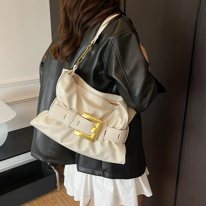 حقيبة تحت الإبط بإبزيم جلدي ثنيات، حقيبة كتف كبيرة الحجم ومقبض علوي، محفظة بتصميم أنيق للنساء، حقيبة عصرية لعام 2026 #1