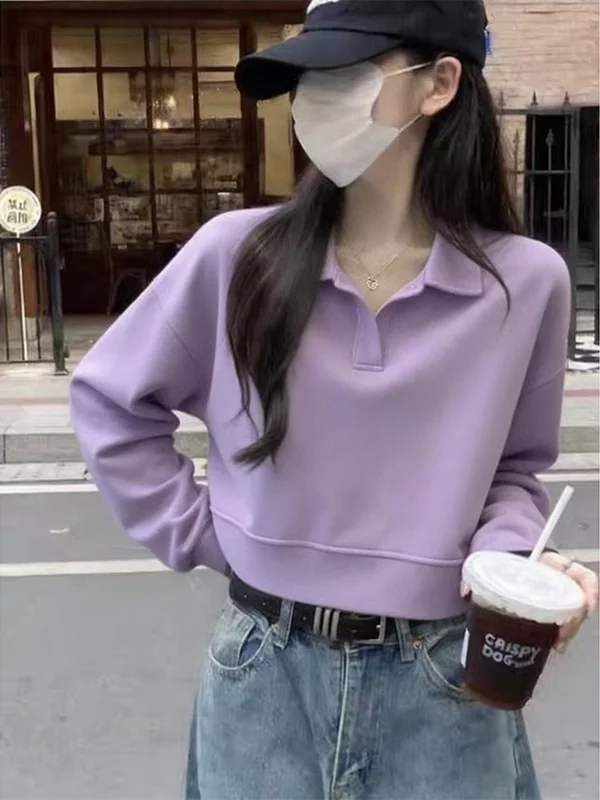 

Свободный корейский свитер для женщин, фиолетовый, с мультяшным принтом, омолаживающий, модный, повседневный топ