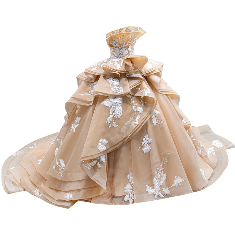 Champagne Charro Quinceanera Dresses Ball Gown Strapless Tulle Appliques Puffy Mexican Sweet 16 Dresses 15 Anos