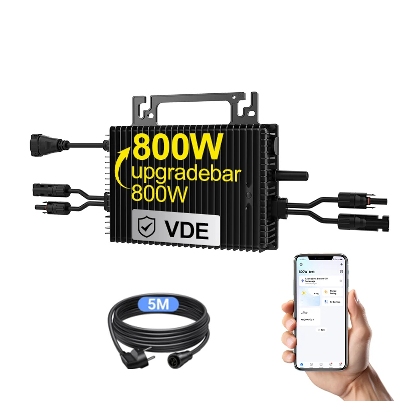 Sukflow 800W Netzgekoppelter Solar-Wechselrichter 230V AC Reine Sinuswelle BMS-Wechselrichter für Solar-Balkon-Photovoltaiksystem mit VDE