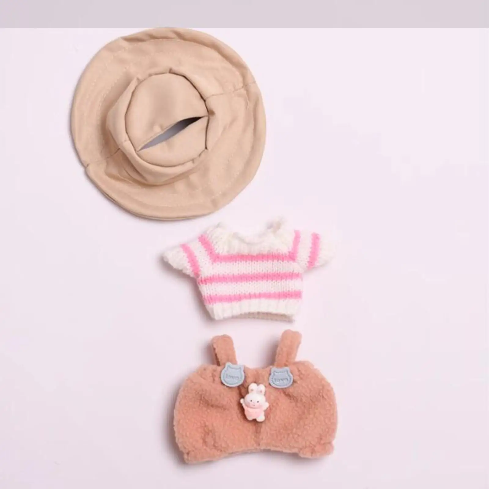 3Pcs Dolls Suspender Pants with T Shirt Hat Garment Miniature Clothes for 15-17cm Dolls Girl Dolls Dress up Halloween Gifts