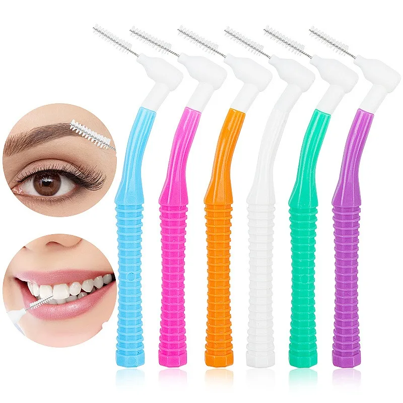 10Pcs L Shaped Mini Eyebrow Brush Disposable Bendable Micro Brushes For Eyebrow Eyelash Extension Cleaning Beauty Makeup Tool