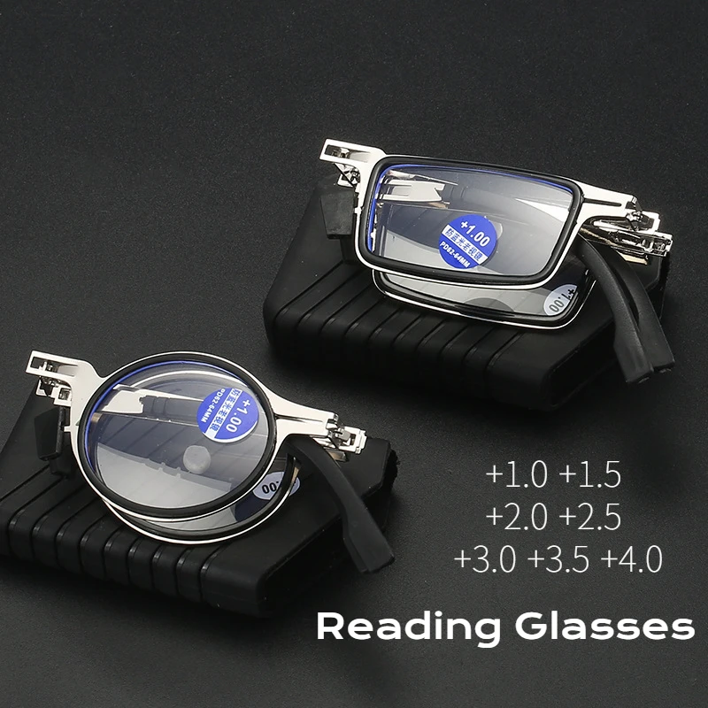 

Blue Light Blocking Reading Glasses Men Metal Foldable Presbyopia Spectacles Frame Cooling Glasses with Case +1.0 +2.0 +3.0 +4.0