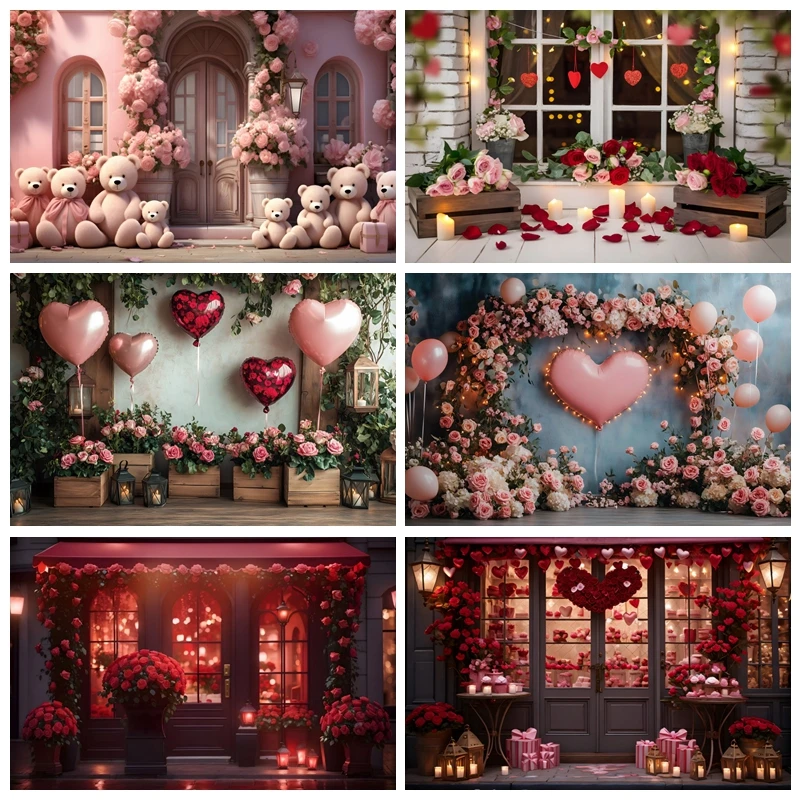 การถ่ายภาพวันวาเลนไทน์ ฉากหลัง ร้านดอกไม้ หัวใจรักสีแดง 14 พฤศจิกายน พื้นหลังภาพงานแต่งงานวาเลนไทน์โรแมนติก
