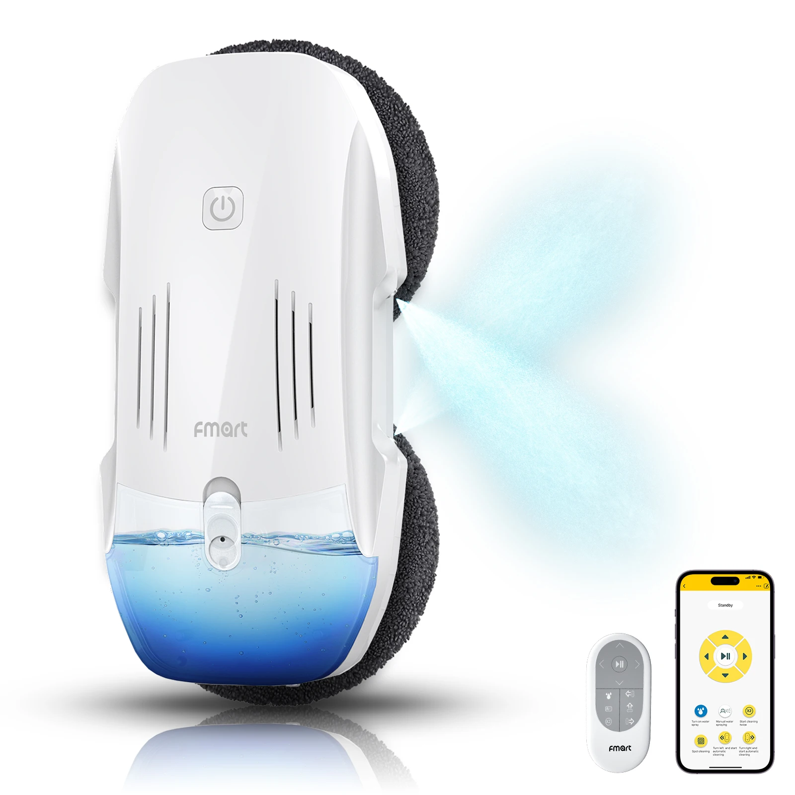 Robô de limpeza de janelas Fmart com spray de água duplo, vários modos de limpeza, máquina de limpeza de vidro, limpador automático de janelas