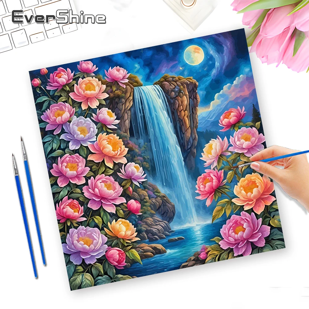 

Набор для рисования по номерам Evershine: Пейзаж, раскраска по номерам, водопад, хризантема, настенное украшение