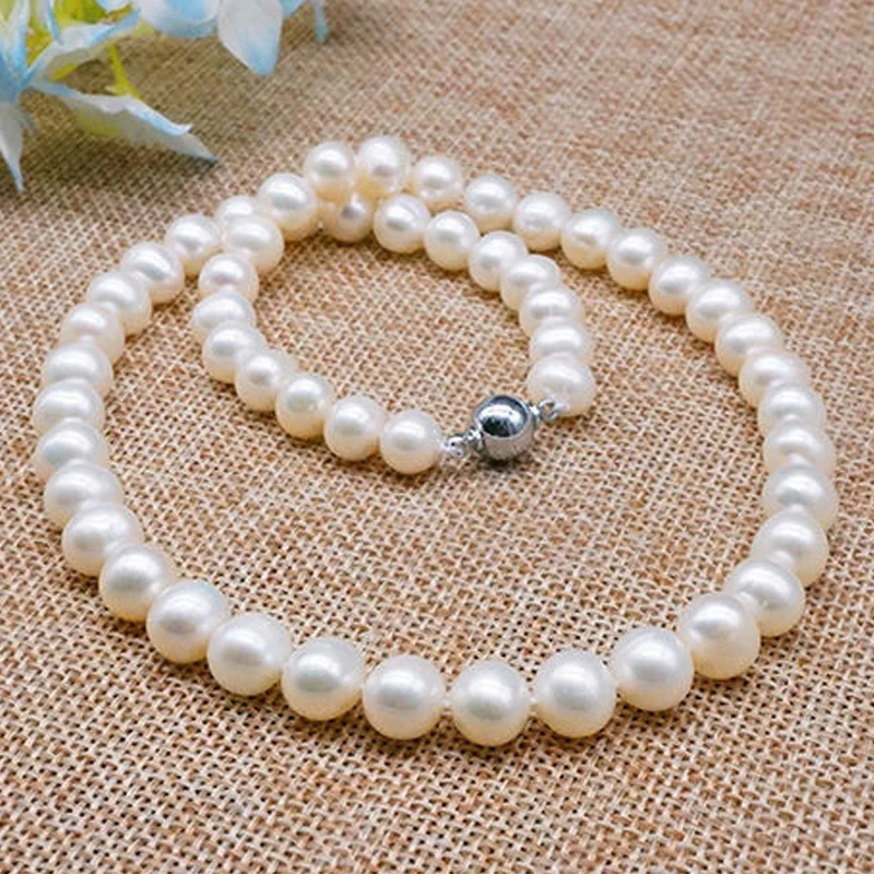 

Natural Freshwater Pearl Necklaces 7-8mm Beads In White Sterling Silver 925 Metal Material New Engagement Jewelry Gift For Women