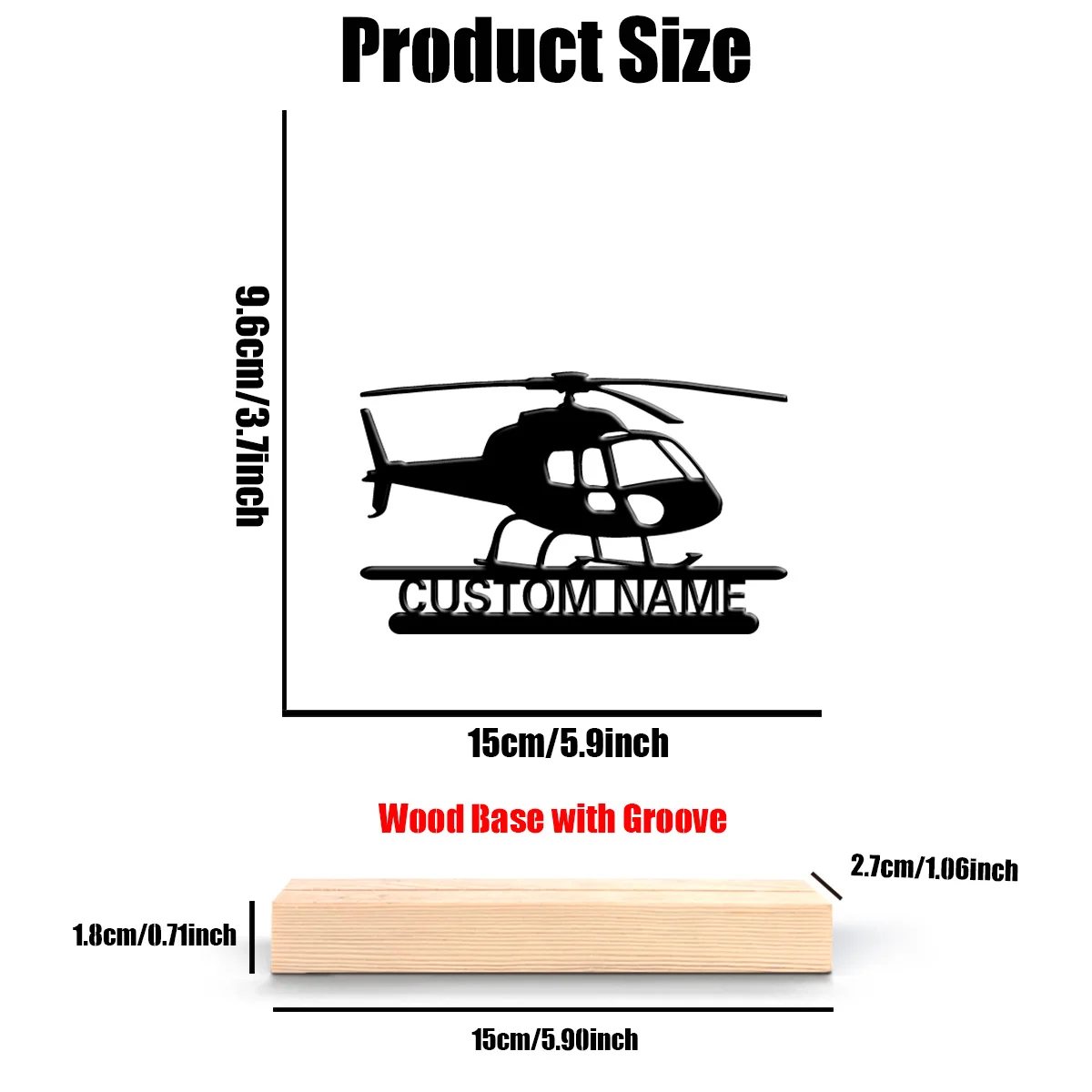 1pc Weird Personalized Custom Helicopter Metal Statues Modern Wooden Base Decor for Office, Living Room, Nature-Inspired - view 2