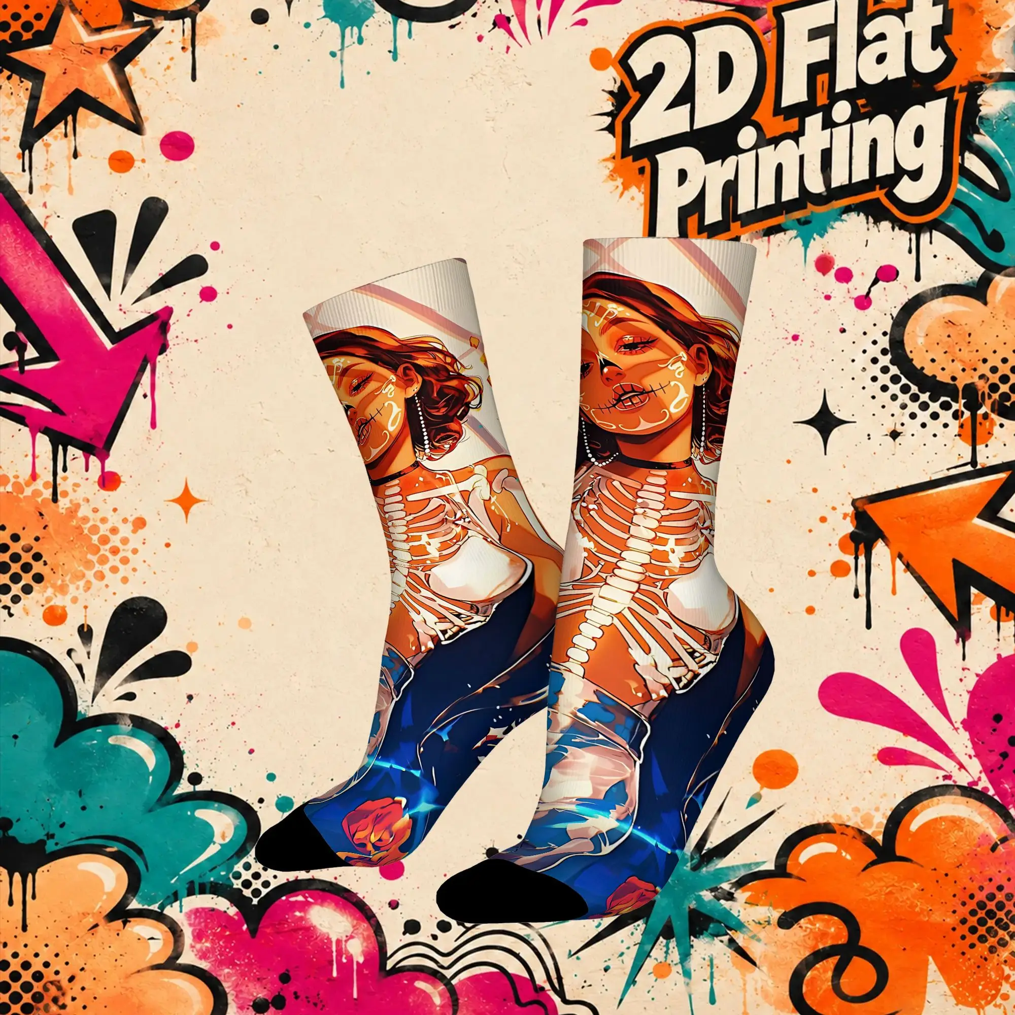 Light Veil Fantasy Print Vintage  Street Style Novelty Pattern Crew Creative Sock Sports Socks