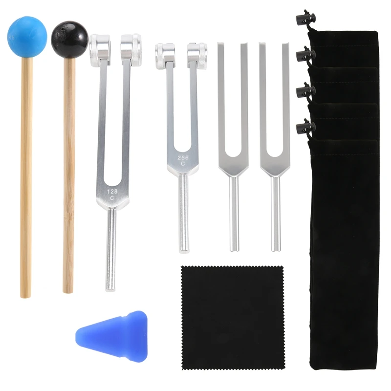 JHD-4 Pack Tuning Fork Set(128 Hz,256 Hz,512 Hz,528 Hz)with Tuning Fork Hammer for Sound Sound Vibration Tools