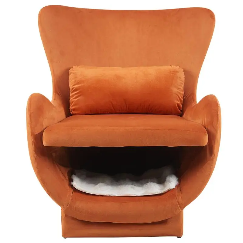 Modern Velvet 2-in-1 Pet-Friendly Lounge Chair, Upholstered Back Accent Chair for Living Room & Office, Orange, Leisure Single