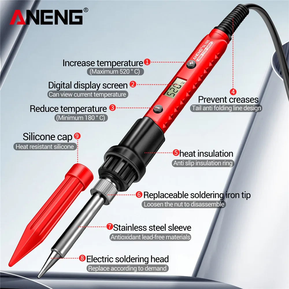 ANENG Electric soldering iron 60W LCD Digital Display Adjustable temperature SL105 soldering iron tips Welding solder tools