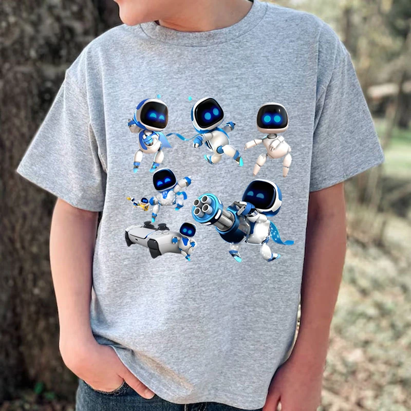 Astro Playroom Cartoon Bot Print Kids T Shirt Funny Crew Neck Short Sleeve Tops Cute Character Robot Boys Girls Astro Bot Tshirt