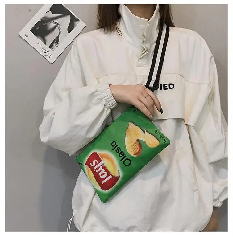 Umhängetasche mit Kartoffelchips-Snack-Muster, Damenversion, kleine einzelne Umhängetasche, lustige Umschlagtasche für Frauen und Mädchen, Handytasche – Detail 12
