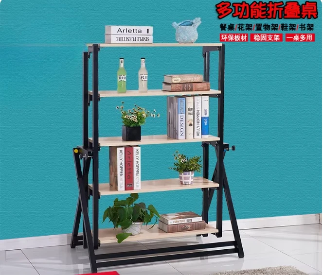 2-in-1 Folding Dining Table & Flower Stand - Deformable Multi-Functional Rack for Small Apartment, Rotating Movable view 4