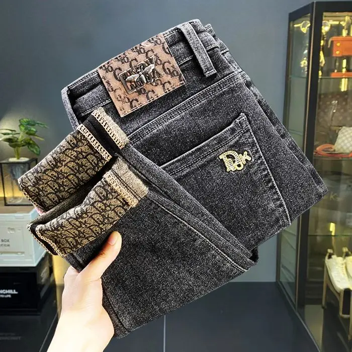 الجينز الرجال الخريف/الشتاء الراقية العصرية العلامة التجارية التطريز مايكرو فضفاضة تناسب عادية تمتد تنوعا السراويل الرجال الجينز السراويل