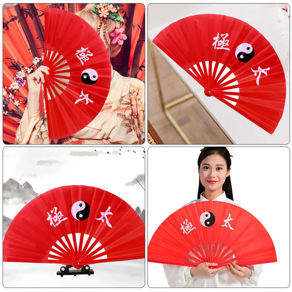 2 Pcs Fan Chinese Dancing Dance Fabric Embroidery for Kung Fu Style Folding Adornment Prop Hand