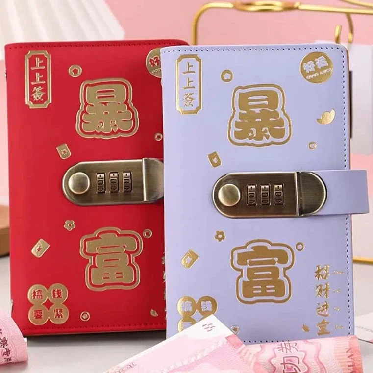 A6 PU New Year Gift Saving Money Binder Budget Binder with Lock Envelope Money Saving Binder Savings Challenges Account Book