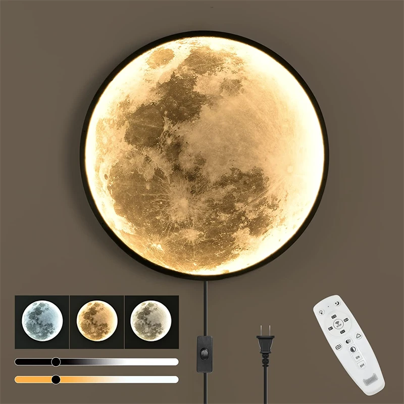 Moderne Dimmable Lune Applique Murale Chevet Salon Décoration De La Maison Anneau De Luxe Art Mural Appliques Télécommande Plugin Lampe À Led