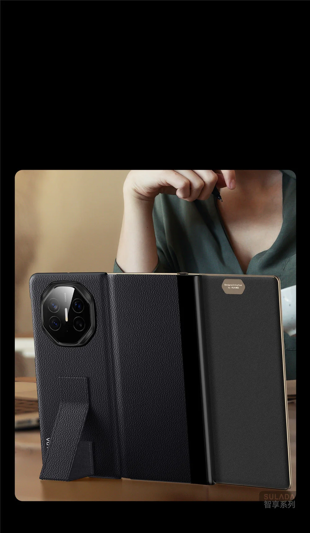 Custodia flip in vera pelle di vacchetta per Huawei Mate XT Cover per finestra con cinturino