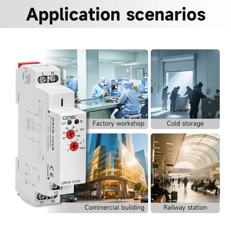 GEYA GRV8-4UVS Undervoltage Relay Threshold Setting Adjustable 70%-95% of Un Motor System and Load Protection for Inductive
