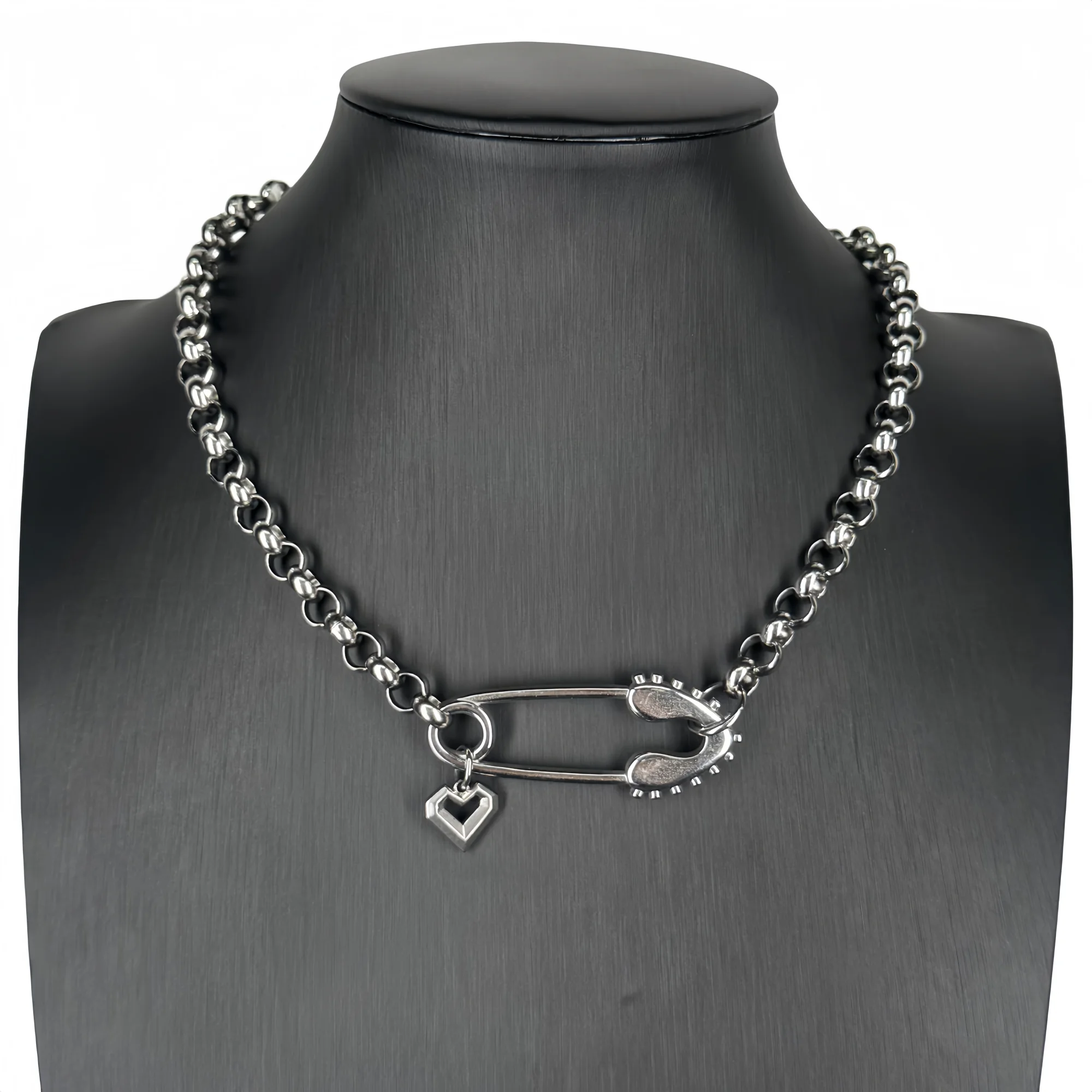 Sicherheitsnadel-Herz-Choker-Halskette aus Edelstahl, Y2K Punk Goth Grunge Statement-Schmuck für Frauen und Männer, Geschenk – Detail 2