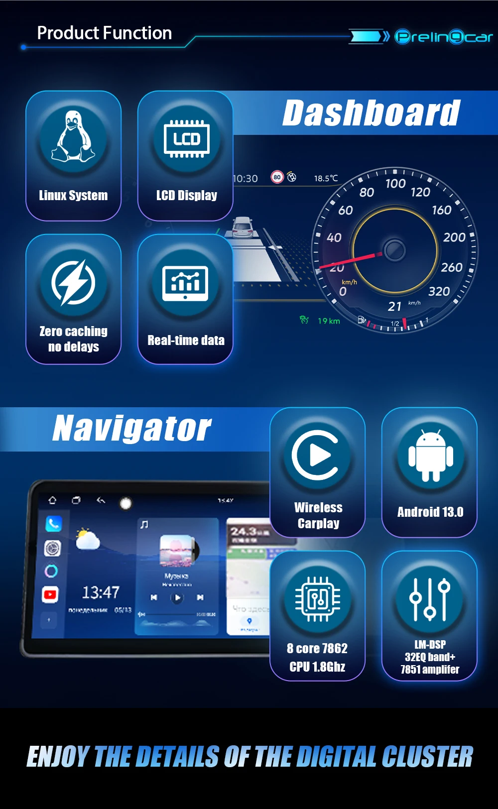 Wowuseful LCD-Digital-Armaturenbrett für Benz C117 GLC S205 W205 W253 15-18 Android-Navigations-Radio-Player Cockpit-Panel – Detail 2