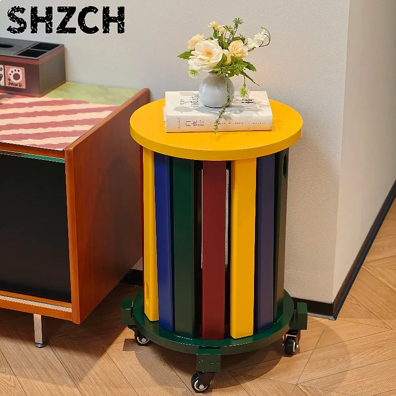 4 in 1 Solid Wood Stackable Storage Stool, Creative Colorful Round Dining Seat for Home