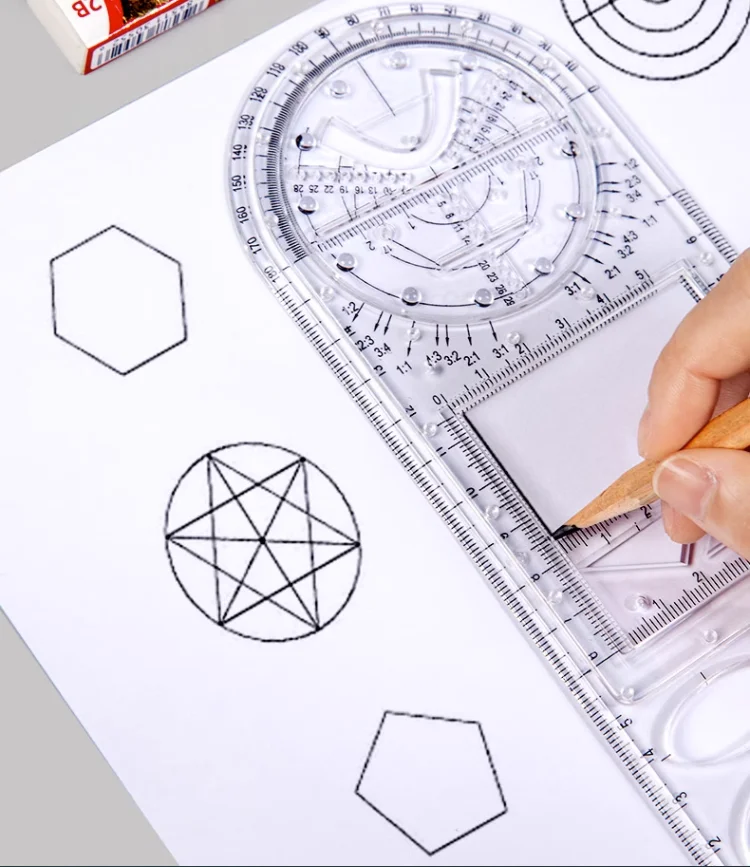 Multi-function drawing ruler set Geometric figure ruler Primary school mathematics drawing template junior middle/high school