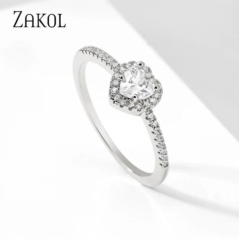 ZAKOL Romantic Pink Heart CZ Engagement Rings for Women Fashion AAA Cubic Zirconia Wedding Bands Jewelry RP2327