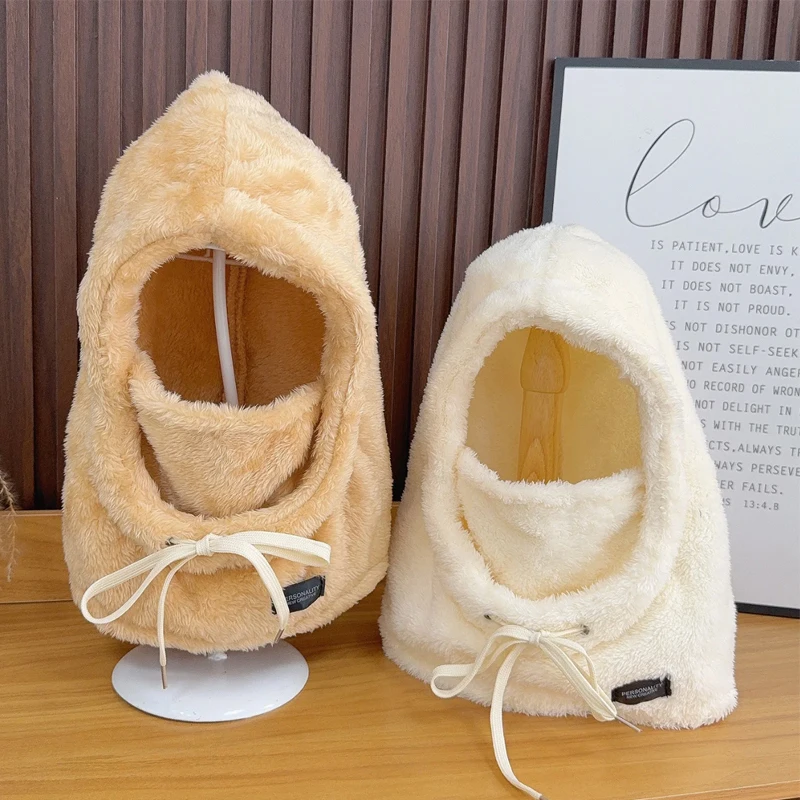 

Зимняя мягкая плюшевая велосипедная ветрозащитная кепка с капюшоном, термоунисекс, Балаклава на шнурке, сохраняющая тепло, лыжная маска, шапка с капюшоном, шапка, шарф