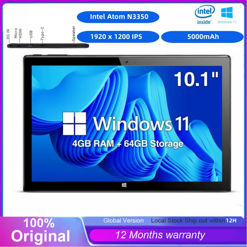 

Big Sales Type-C Intel N3350 Windows 11 Tablet PC 10.1 INCH 4GB RAM 64GB ROM 64bit 4-Cores 1920 x 1200 IPS Resolution 1*USB 3.0