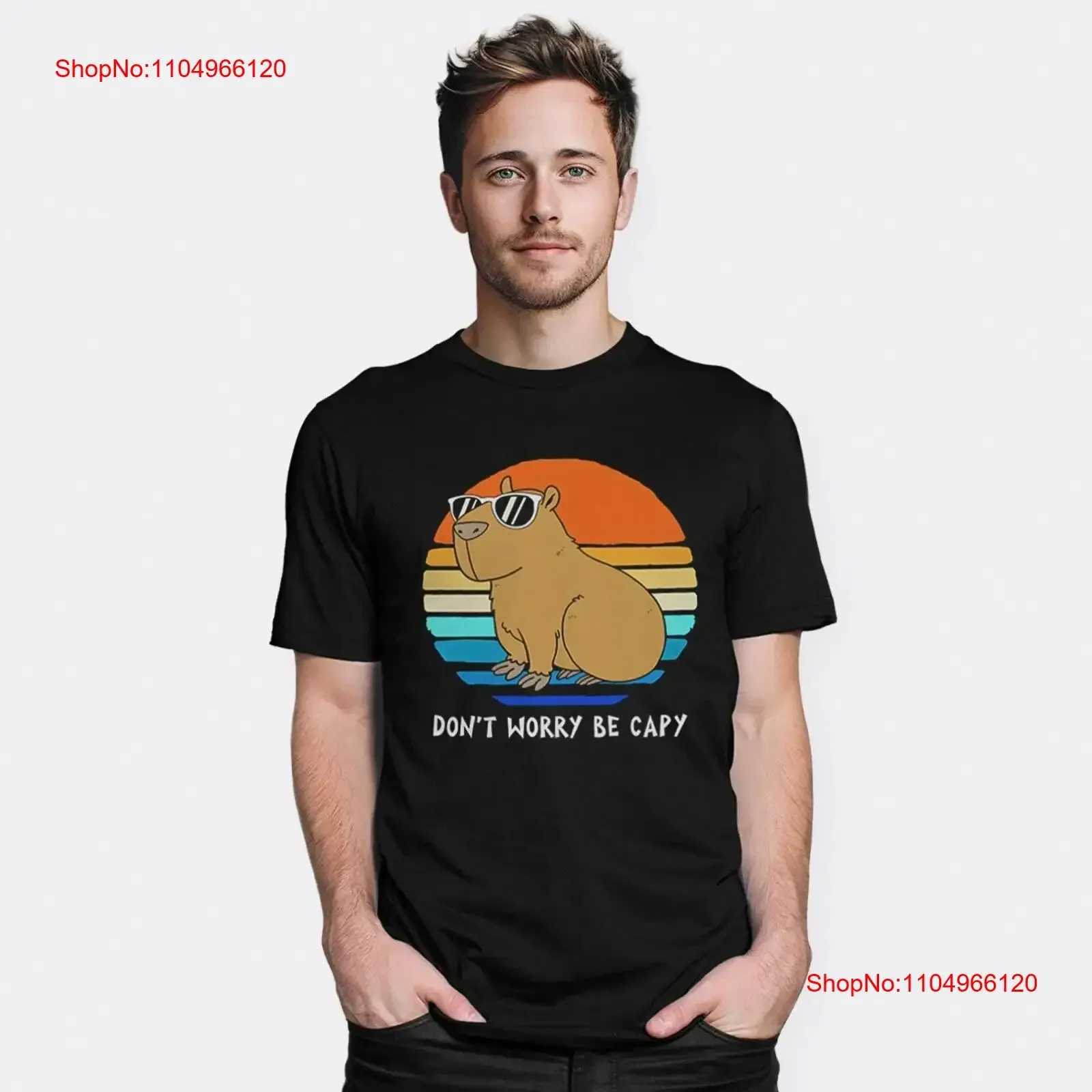 

Забавная футболка Capybara Don't Worry Be Capy, размеры CPB 566100, винтажная стильная эластичная дизайнерская одежда, универсальная