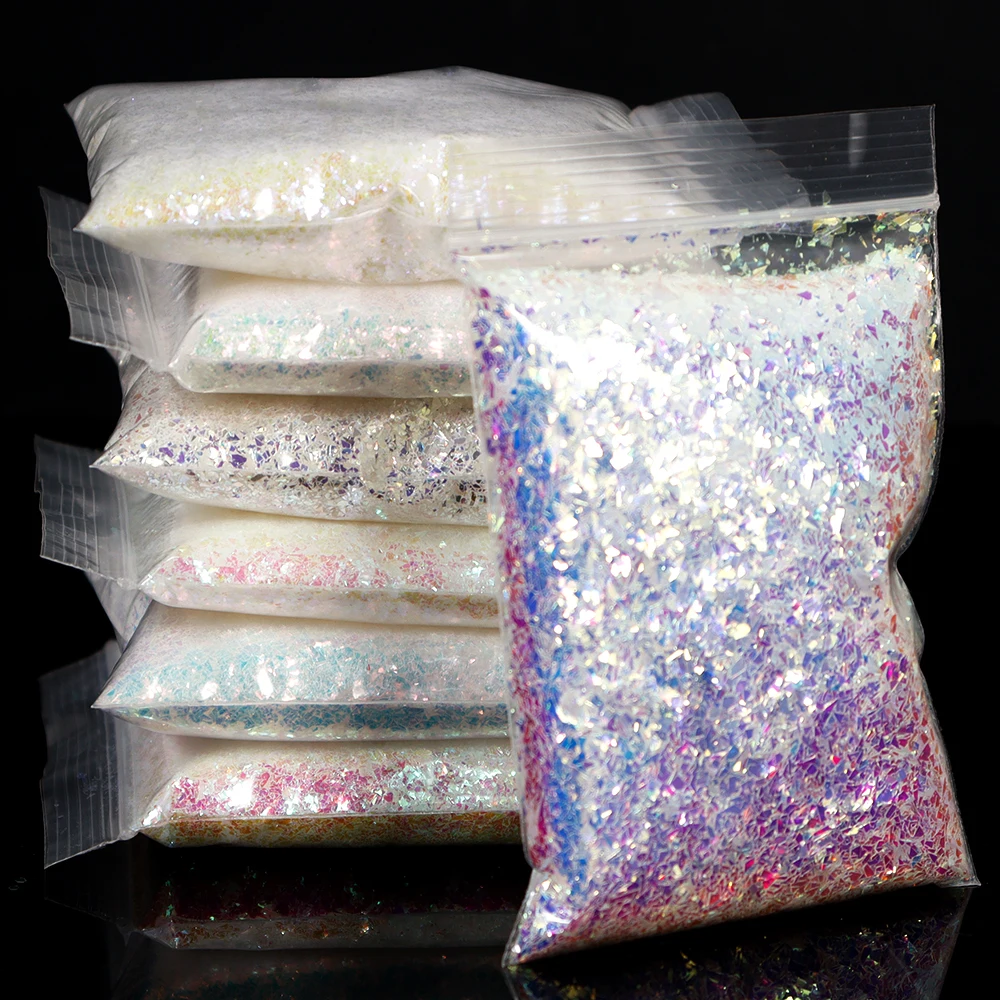 50g/bag Iridescent Nail Glitter 3D Hexagon Irregular Slices Flakes Paillettes Nail Art Glitter Maple Leaf/Star Glitter Flakes