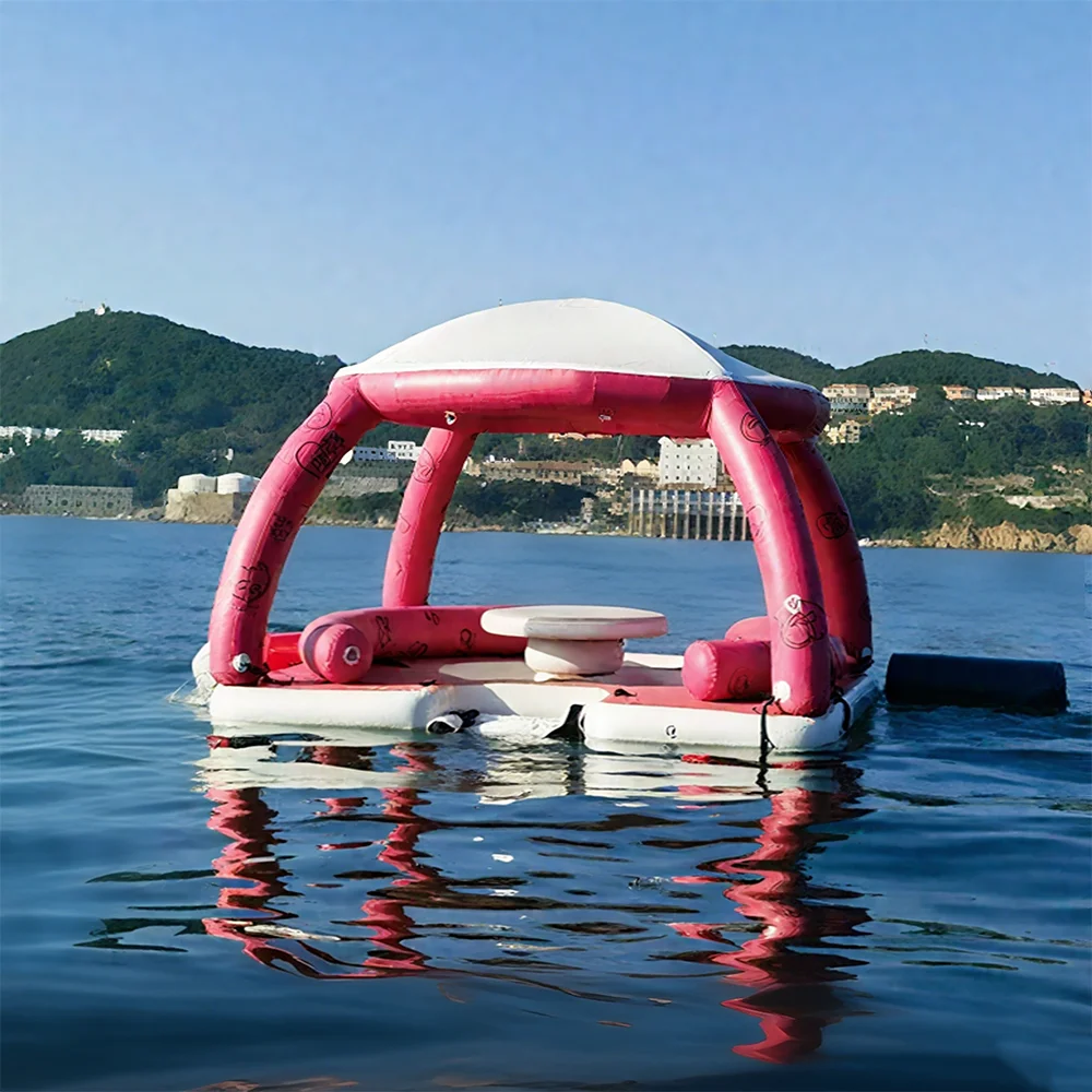 

Hot Sale Commercial Customized Pink PVC Leisure Inflatable Floating Island