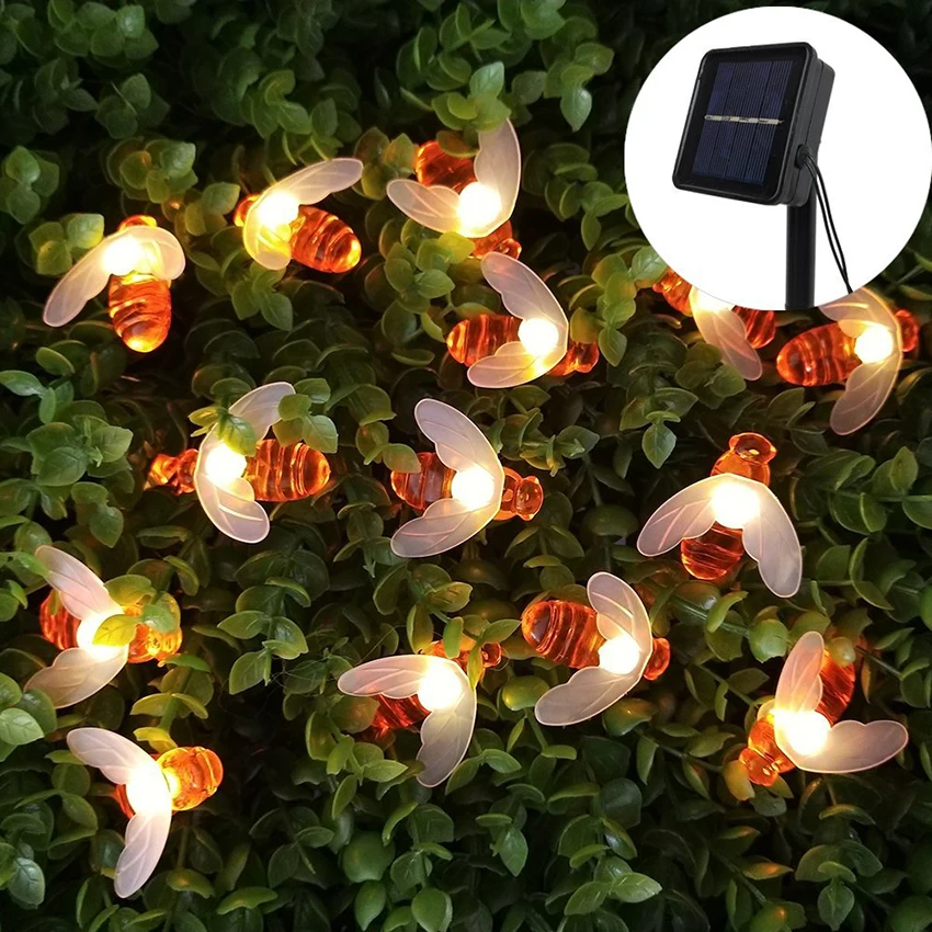 20leds 30leds 50leds Solar Powered Cute Honey Bee Ladybug Led String Light Outdoor Waterproof Garden Fence Patio Christmas Light