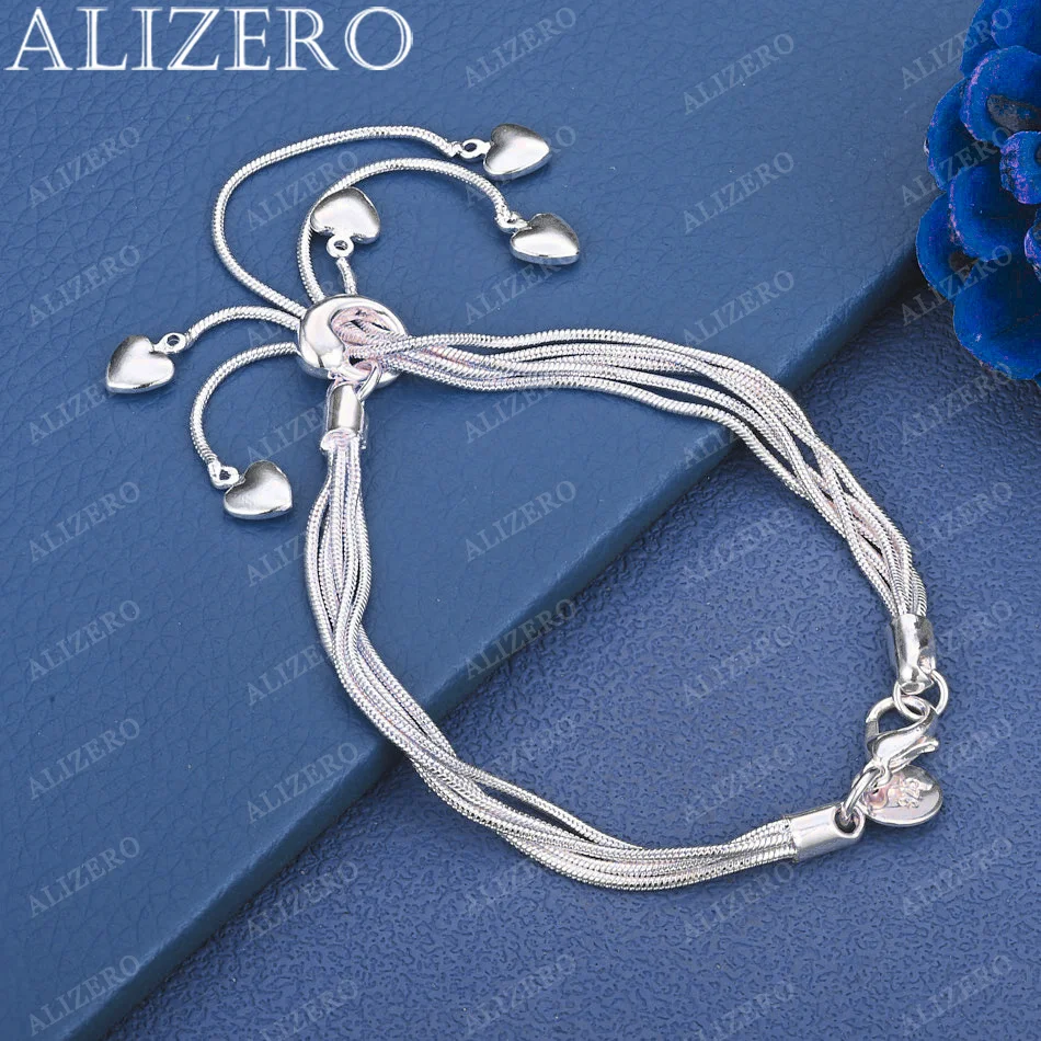 

ALIZERO 925 Sterling Silver Five Hearts Charms Bracelets Chain For Women Girl Fashion Wedding Party Gifts Jewelry
